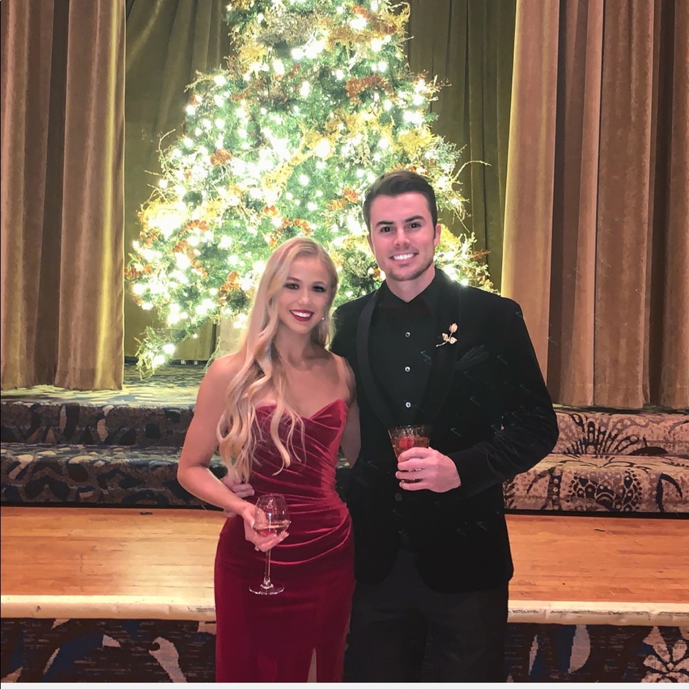 Black tie red velvet gown